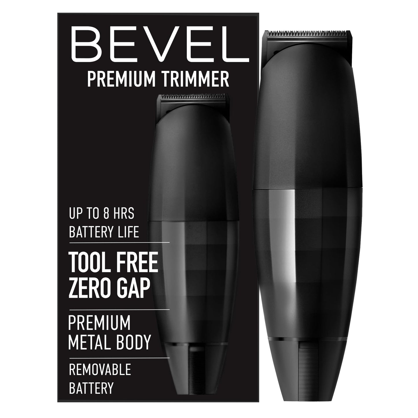 Bevel Beard Trimmer for Men - Black Edition Cordless Trimmer, 8 Hour Rechargeable Battery Life, Tool Free Adjustable Zero Gapped Blade, Barber Beauty and Personal Care Bevel
