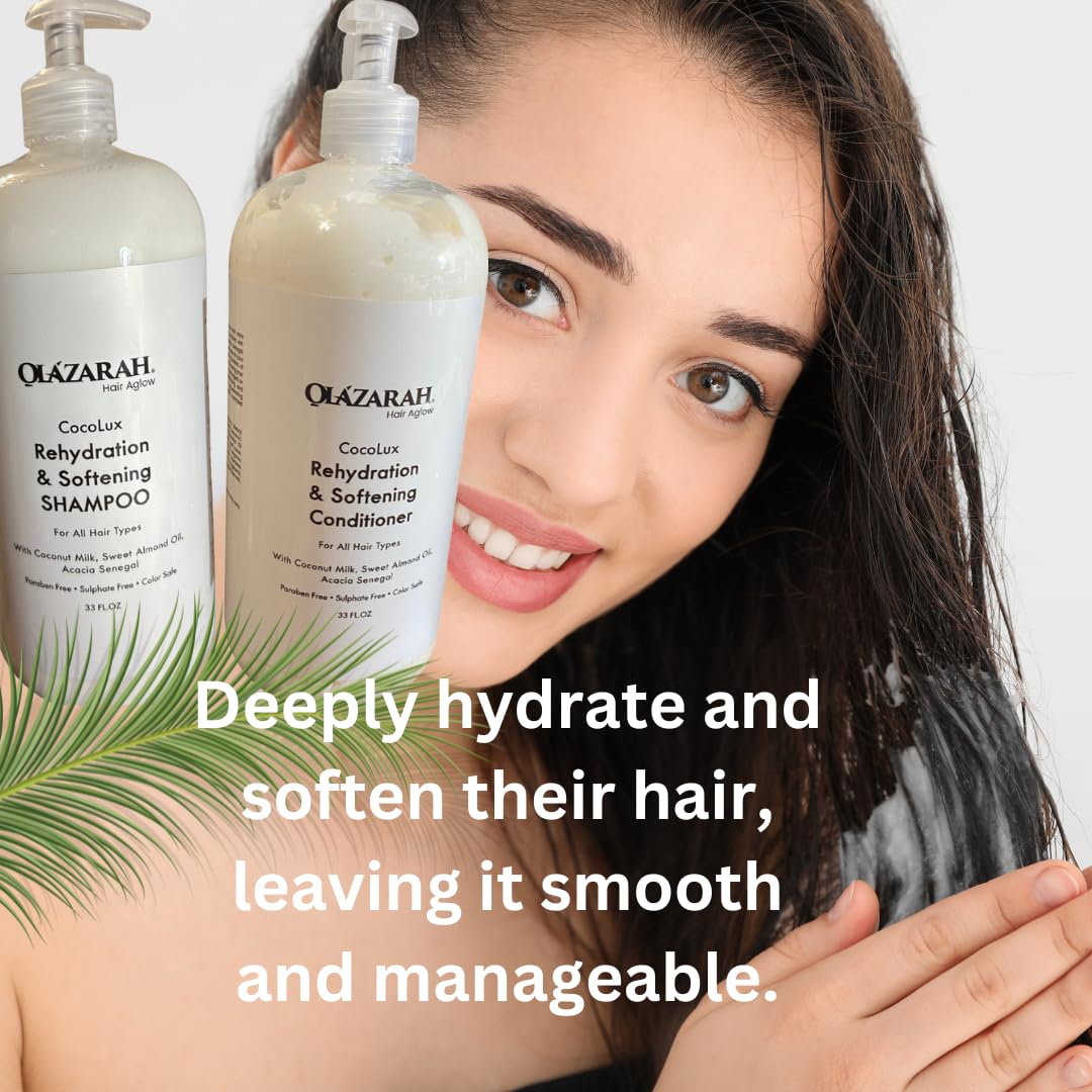 OLAZARAH Cocolux Rehydration Shampoo & Conditioner Set - 33 Fl Oz Each - Enriched with Coconut Milk & Sweet Almond Oil - Moisturizing Formula Beauty & Personal Care OLAZARAH