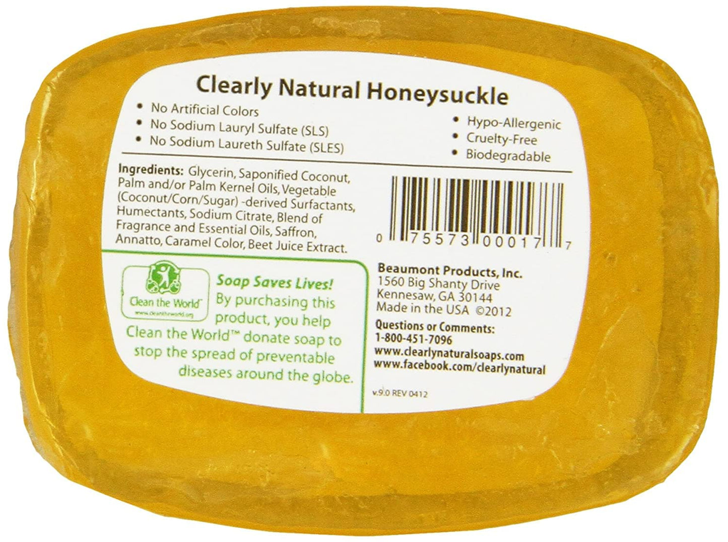Clearly Natural Honeysuckle Glycerine Bar Soap, 4 Ounce - 6 per case.6 Beauty & Personal Care Clearly Natural