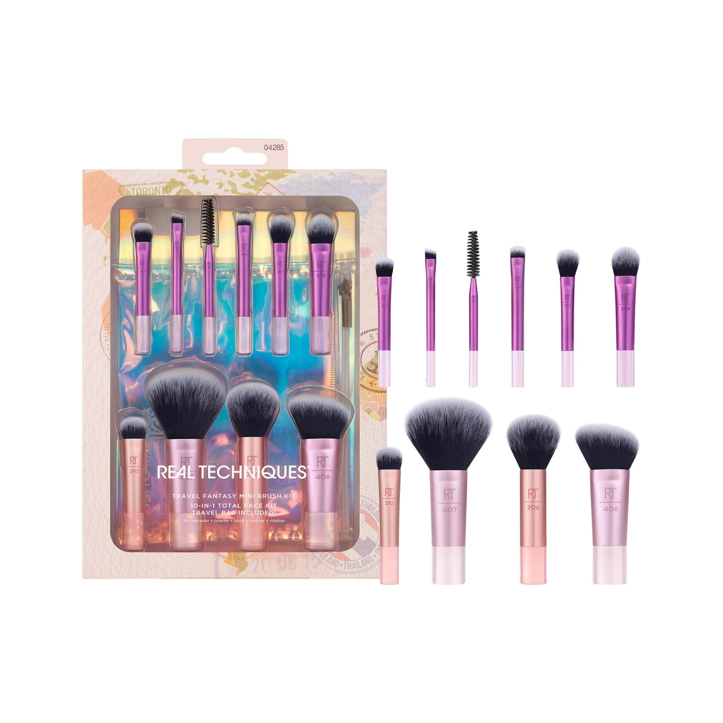 Real Techniques 11 Piece Travel Fantasy Mini Brush Set, Travel Size Makeup Brushes For Foundation Eyeshadow, Powder, Blush, Contour, & Concealer Beauty & Personal Care Real Techniques