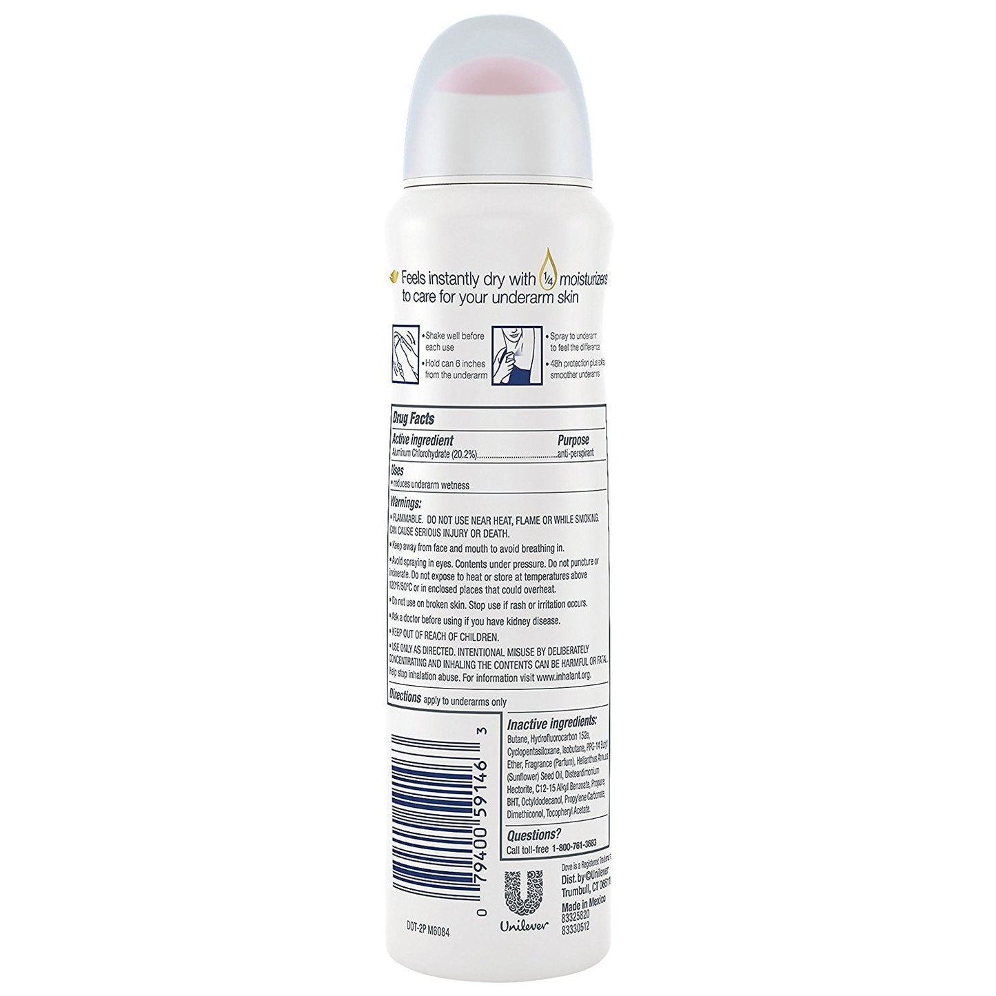 Dove Antiperspirant Dry Spray - Invisible - Clear Finish - 3.8 OZ (107 g) Per Can - Pack of 3 Cans Beauty and Personal Care Dove