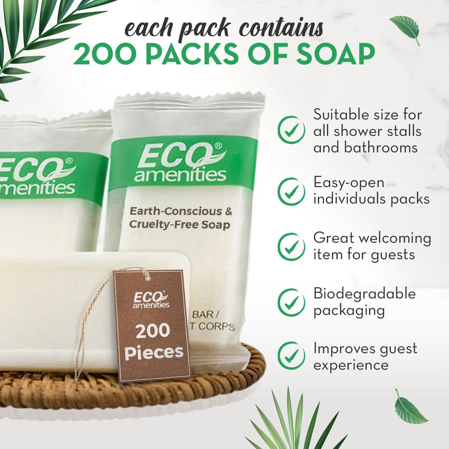 ECO amenities Bar Soap Pack - 200 Count, 1 oz Travel Body Bars - Individually Wrapped Hotel Guest Soaps for Travel Hygiene - Light Green Tea Scent Beauty & Personal Care ECO amenities
