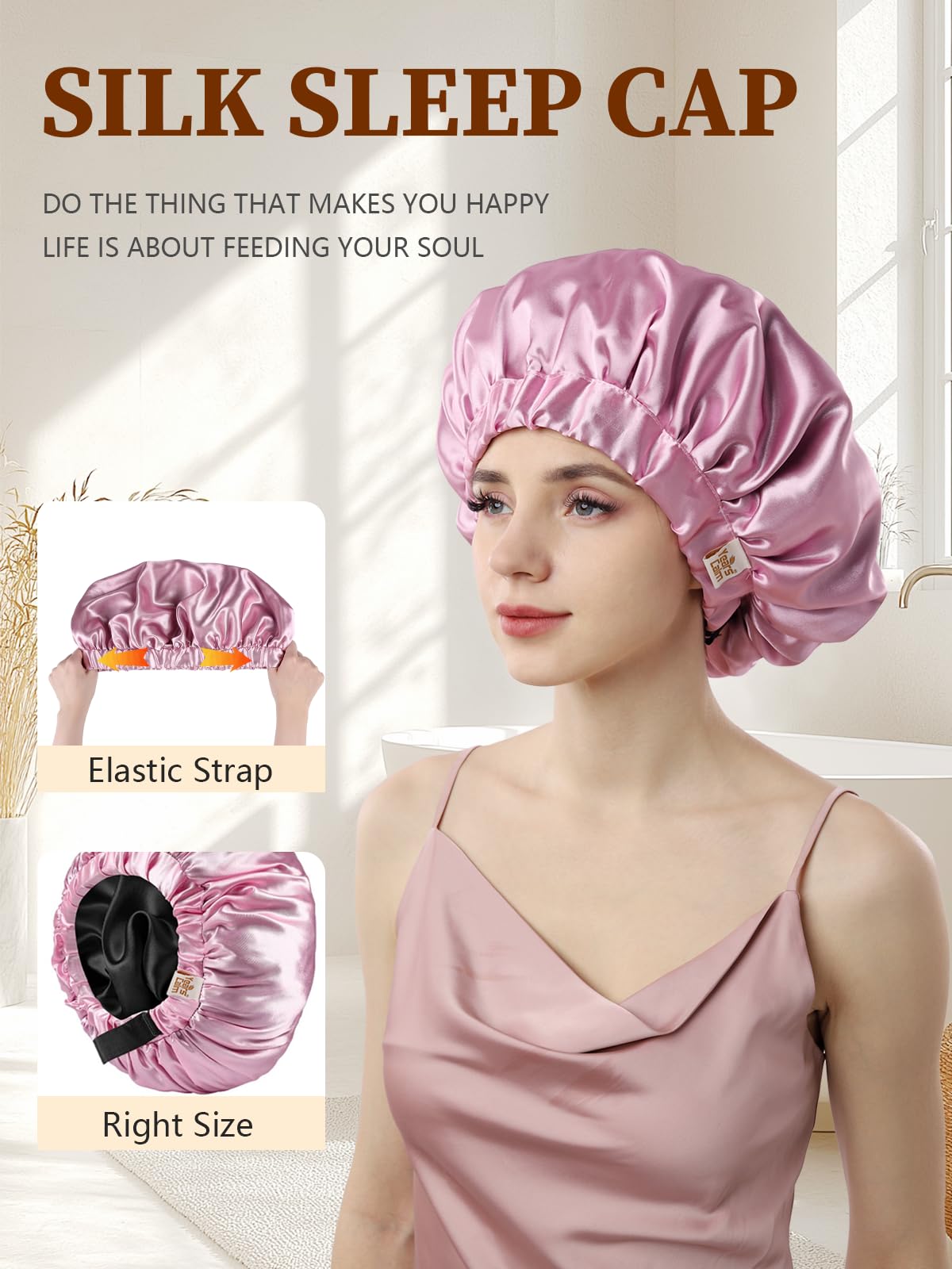 Years Calm Silk Bonnet for Sleeping Women, Double Layer Satin, Ajustable Elasticity Band? Hair Satin Bonnet for Sleeping - Sleep Shower Caps (Pink Beauty and Personal Care Years calm