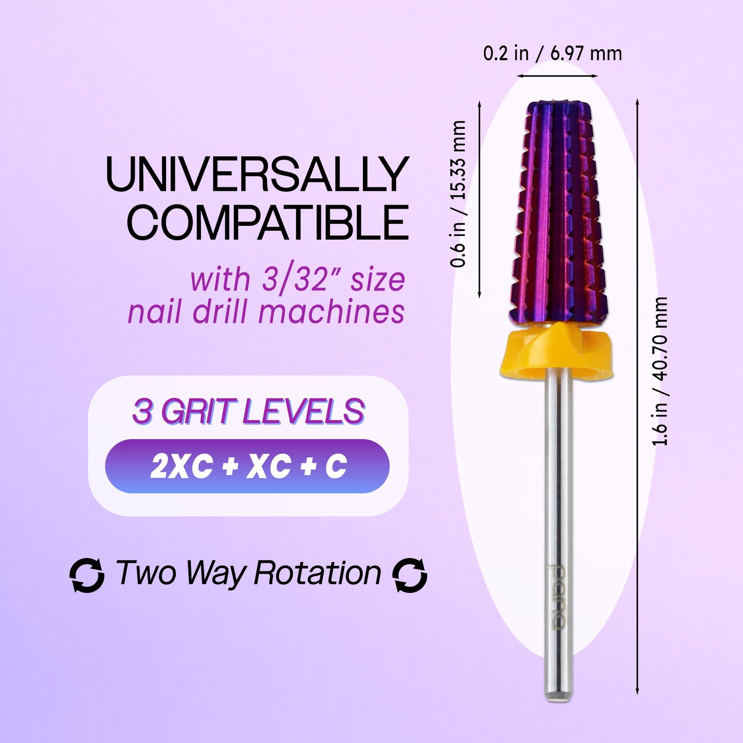 PANA 3/32" Shank 5-in-1 Nail Carbide Bit - (Triple Coarse - 2X Coarse Grit, Purple) - Two Way Rotate use for Both Left and Right Handed Fast remove Beauty & Personal Care PANA