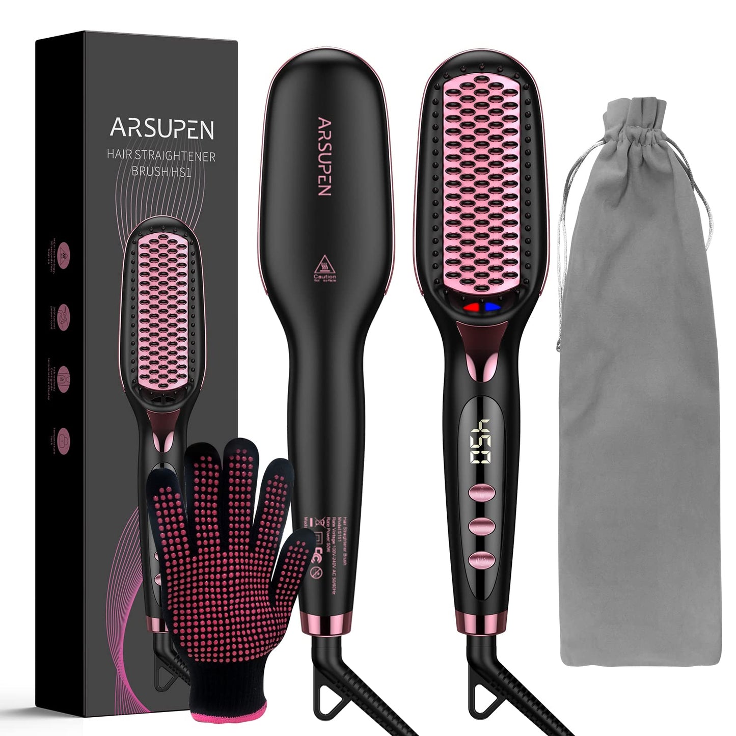 Hair Straightener Brush, Brush Straightener for Women with Anti-Scald & Auto Temperature Lock and Auto-Off, MCH Ceramic Heating Beauty & Personal Care KIMORE