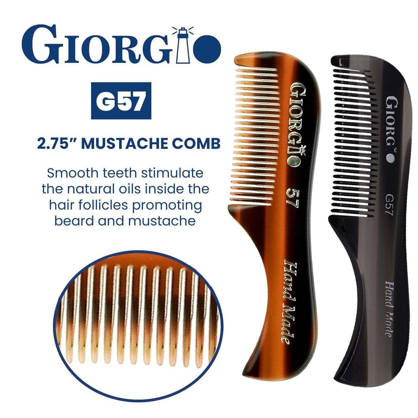 Giorgio G57 Extra Small 2.75 Inch Men's Fine Toothed Beard and Mustache Comb for Facial Hair Grooming and Styling. Wallet Pocket Comb Handmade Beauty and Personal Care GIORGIO