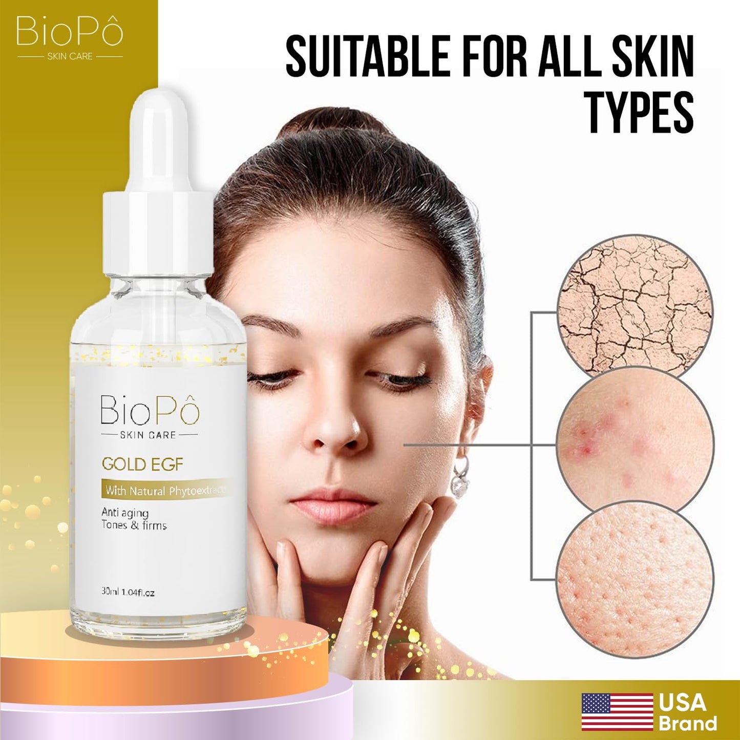 Gold EGF - Anti-Wrinkle Face Treatment for Firming Skin Texture, Promotes Cell Regeneration & Nourishment, 30 ml - Made in USA Beauty & Personal Care BioPo