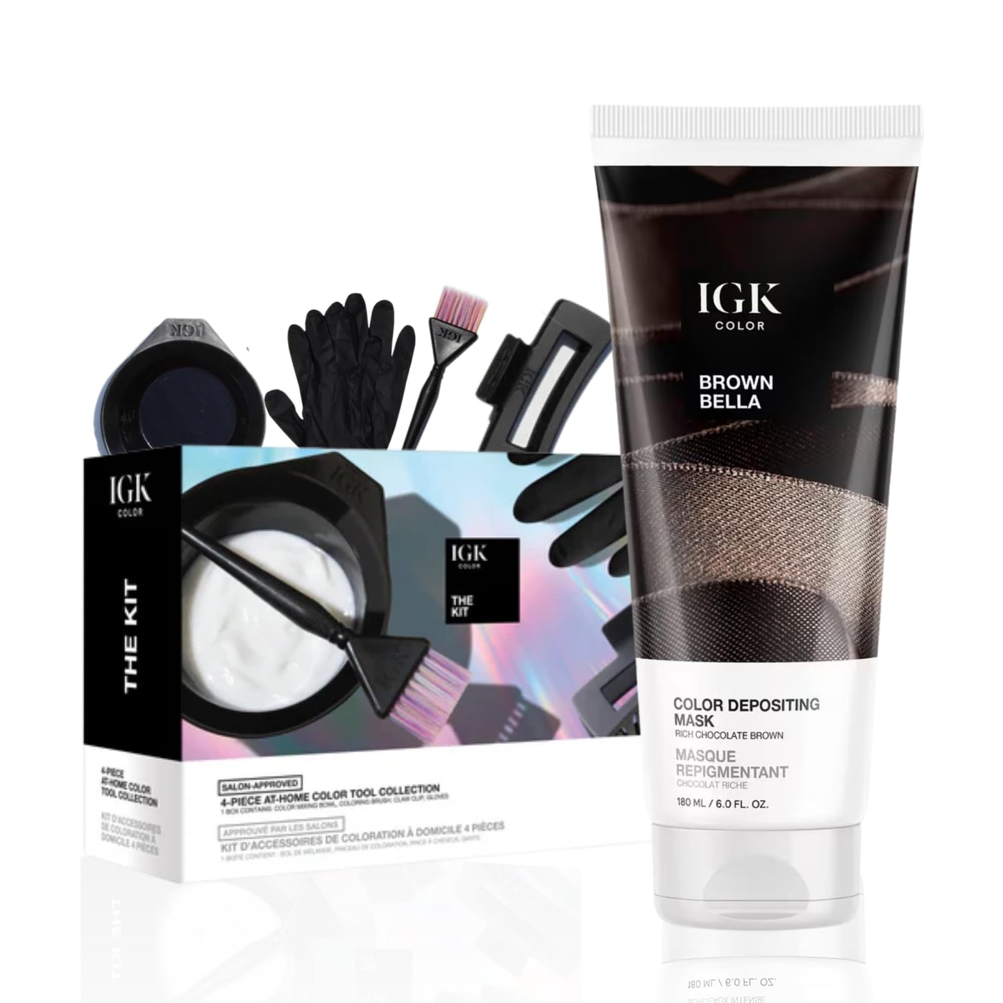 IGK Brown Bella | Chocolate Brown Hair Gloss + Color Depositing Kit | Boost Shine, Enhance Brunette Tones, Refresh Color | Semi Permanent At-Home Beauty & Personal Care IGK