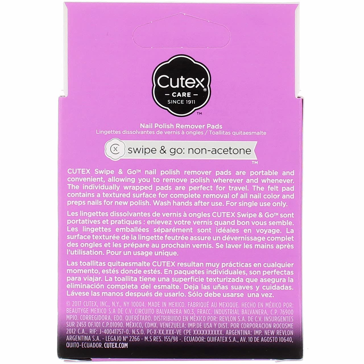 Cutex Care Swipe & Go Non-Acetone Nail Polish Remover Pads 10ct Beauty & Personal Care REVLON