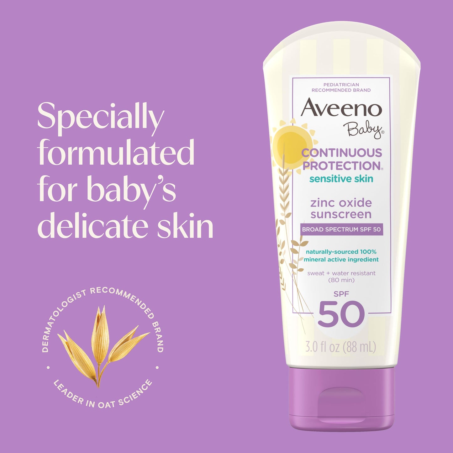 Aveeno Baby Continuous Protection Zinc Oxide SPF 50 Sunscreen for Babies with Sensitive Skin, Broad Spectrum Sun Protection, Tear-Free, Sweat Beauty & Personal Care Aveeno Baby
