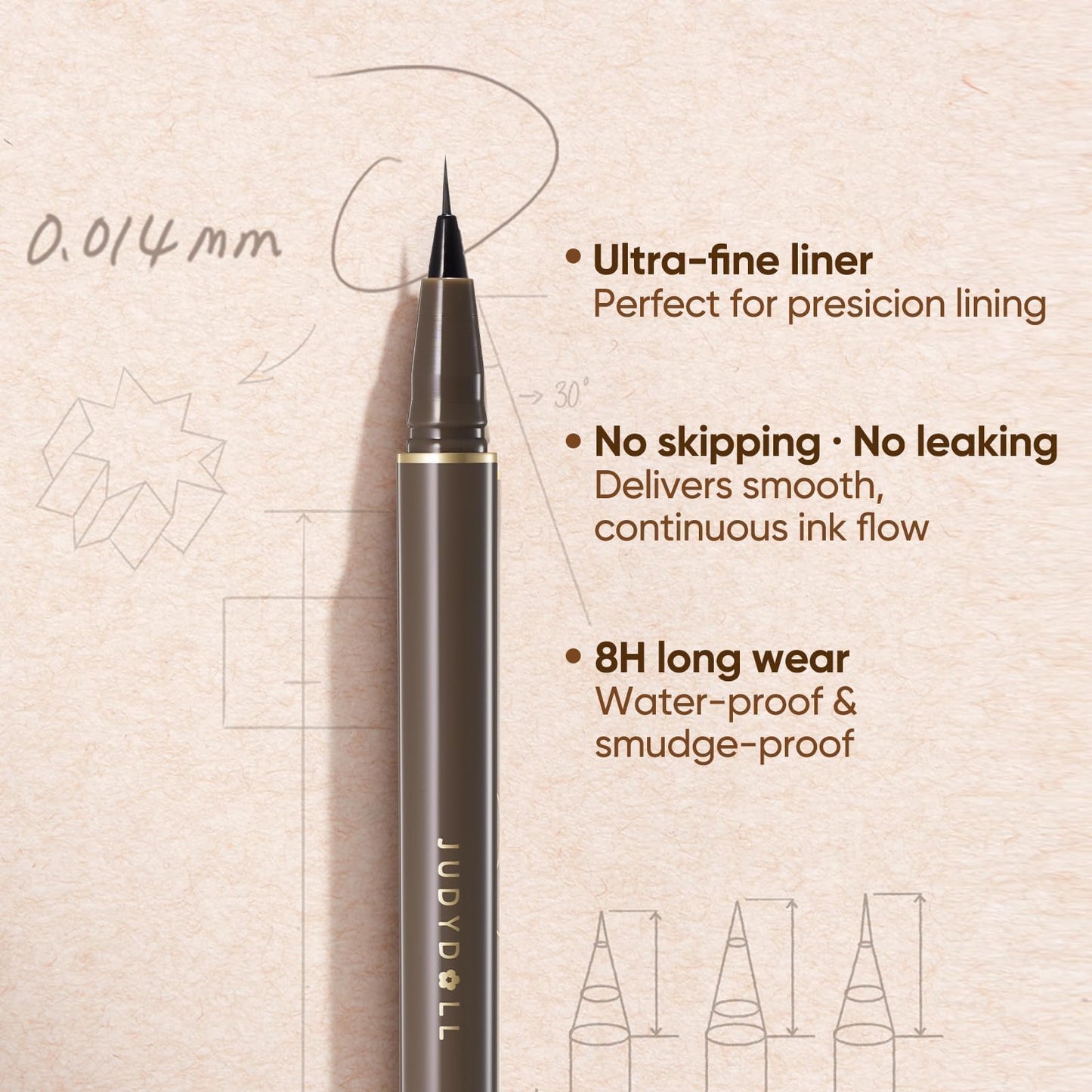 JUDYDOLL Ultra-Fine Liquid Eyeliner-Precision Tip for Wing Line, Smudge-Proof, Quick-Drying, Waterproof, Easy to Get Inner Corner Lined, Hooded Beauty and Personal Care JUDYDOLL