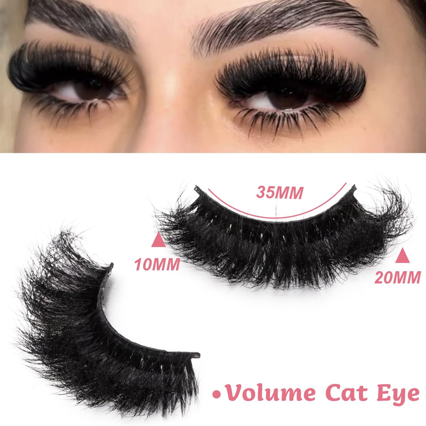 LEAFMOON Mink Lashes Fluffy 20mm Volume False Eyelashes 8D Cat Eye Strip Lashes D Curl 14 Pairs Dramatic Soft Eyelash 25mm Big Long Lash Strips Lashes Beauty and Personal Care LEAFMOON