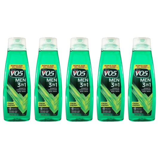 Alberto VO5 3-in-1 Fresh Energy Shampoo Conditioner and Body Wash for Unisex - 15 oz Body Wash - Pack of 5 Beauty & Personal Care VO5