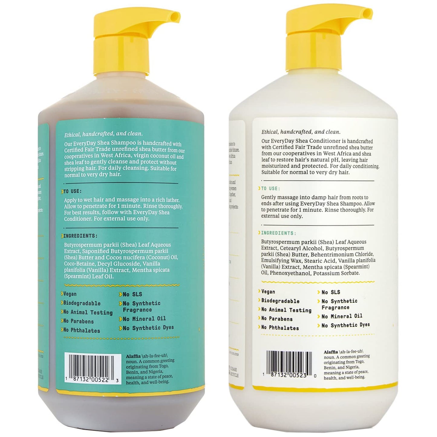 Alaffia Shampoo and Conditioner, Vanilla Mint - EveryDay Shea Sulfate-Free Shampoo and Conditioner Set with Shea Butter and Coconut Oil, 32 Oz Ea Beauty & Personal Care Alaffia