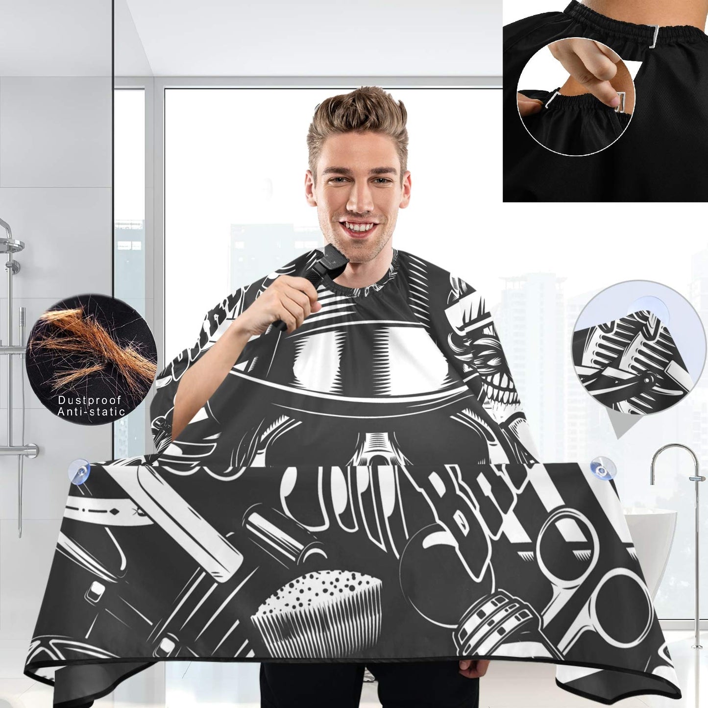 visesunny Barbershop Design Monochrome Style Barber Cape Anti-Static Hair Cutting Cape with Snap Closure Professional Salon Polyester Beard Shaving Beauty and Personal Care visesunny