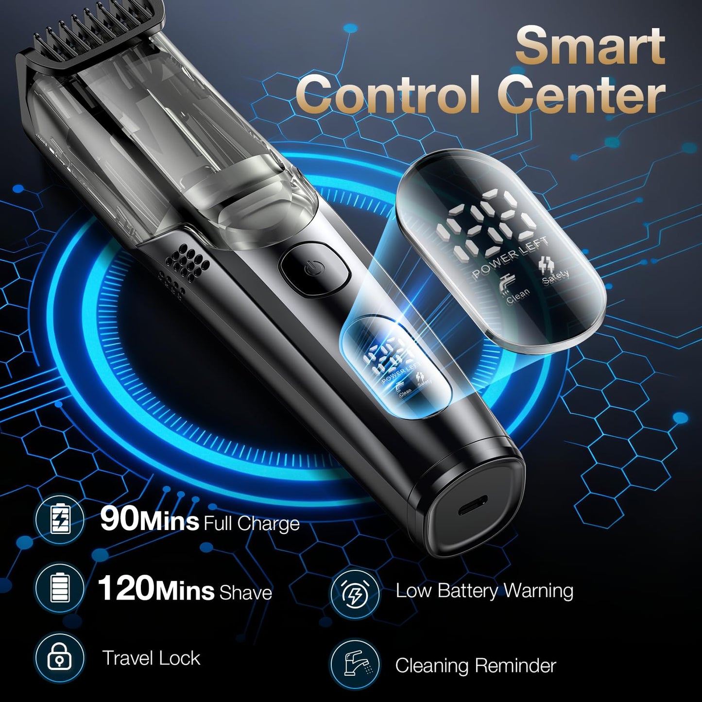 TailsUp Vacuum Beard Trimmer for Men, Adjustable Precision Trimming Length with 2 Comb, Electric Cordless Vacuum Trimmer for Beard, Waterproof Beauty and Personal Care TailsUp
