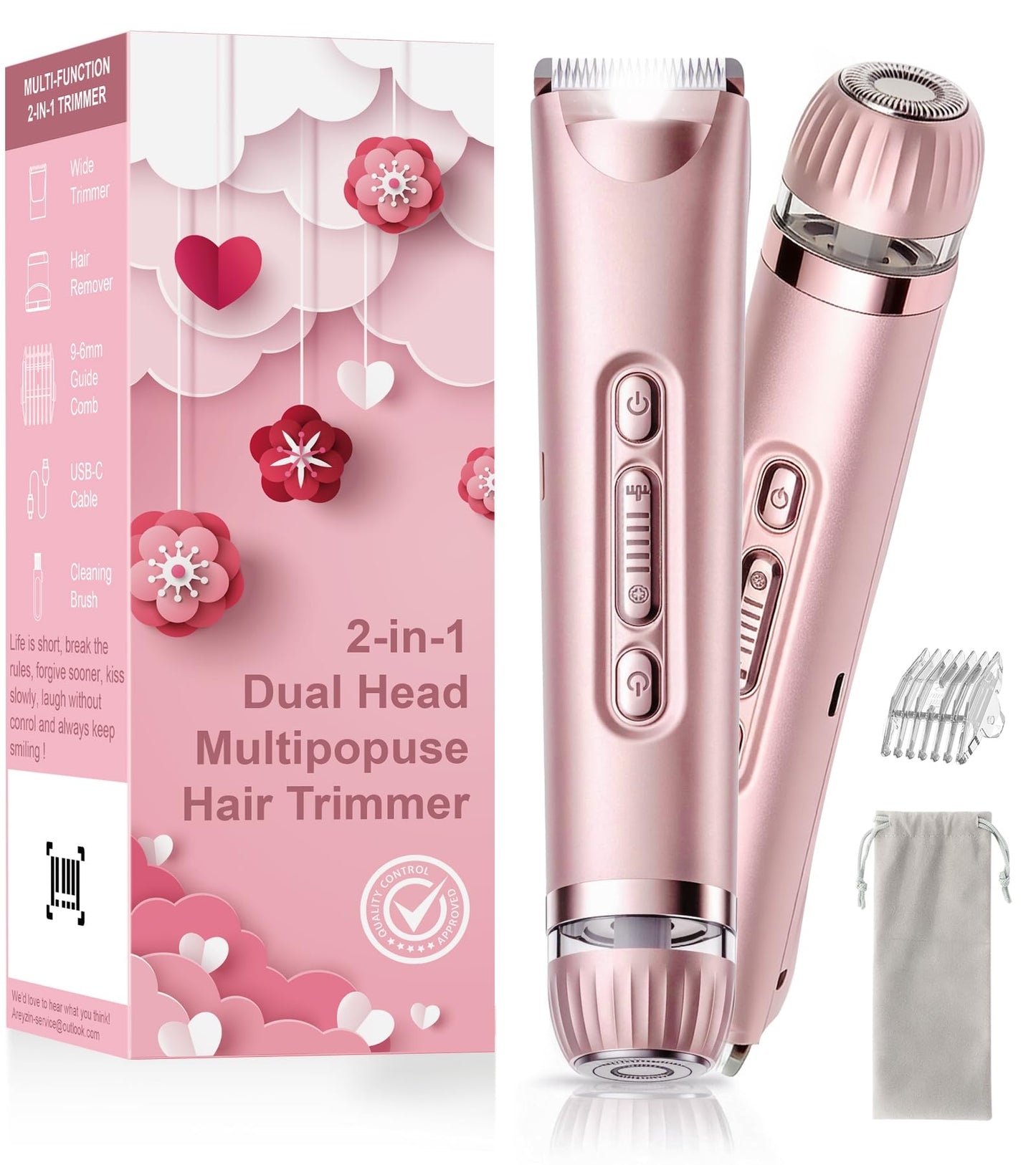 Bikini Trimmer for Women with LED Light, Dual Head Electric Razors for Women for Bikini Line, Face, Legs & Underarms, Waterproof Electric Shaver Beauty and Personal Care VEGITERIA