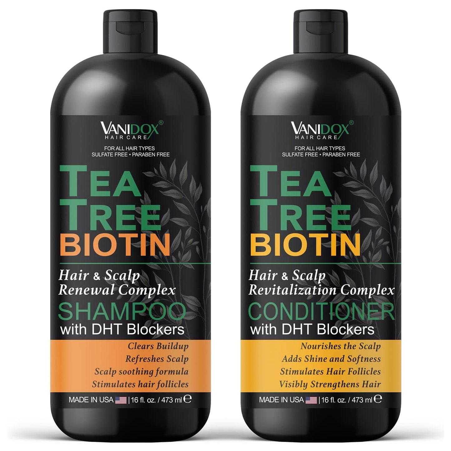 Tea Tree Oil Shampoo and Conditioner Set with Biotin, DHT Blockers, Itchy Scalp Relief, Supports Thicker-Looking Hair, Cleanses Dandruff & Buildup Beauty & Personal Care VANIDOX