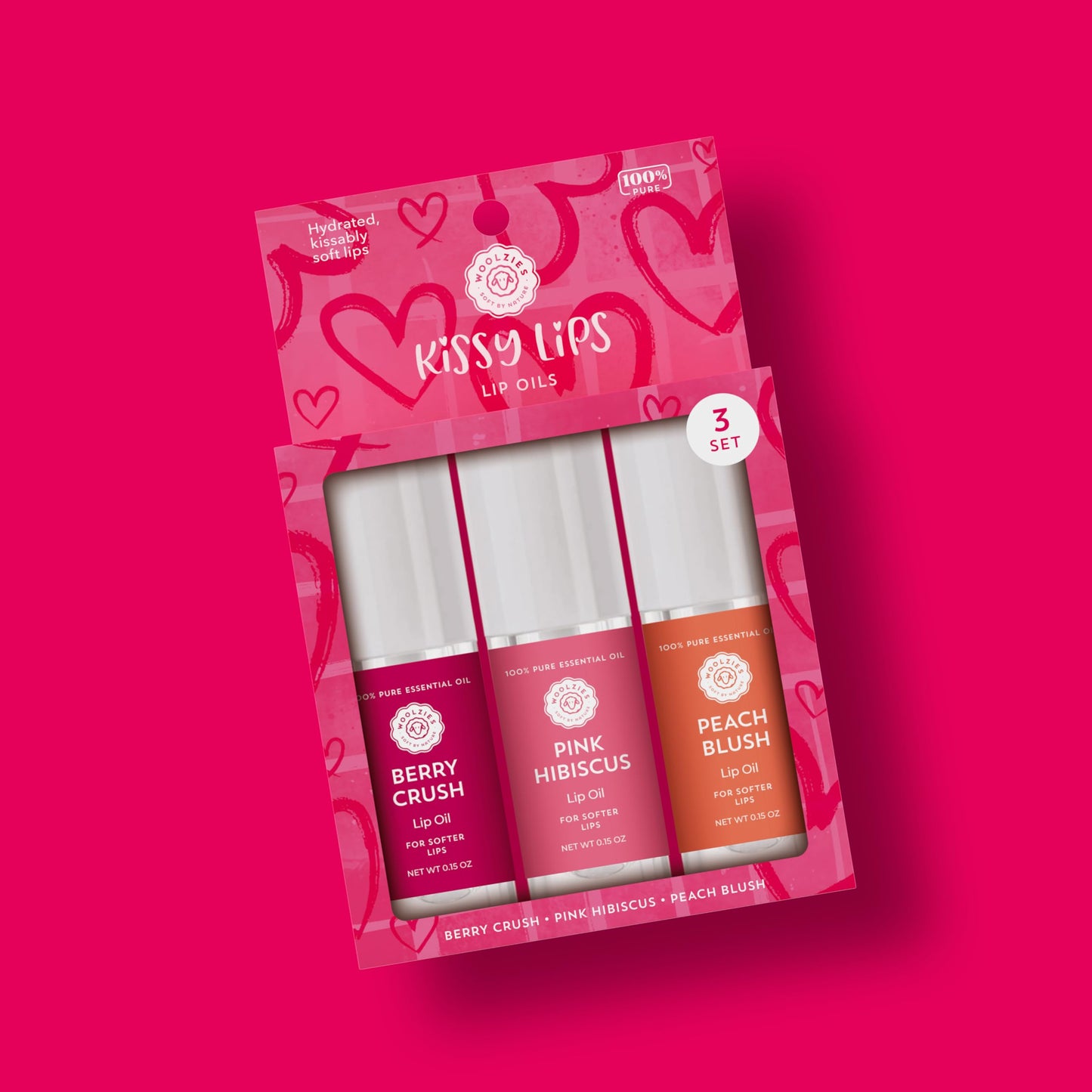Woolzies All-Natural Lip Oils - Flavored Assortments - Moisturizing with Beautiful Tints Set of 3 (3 Pack, Kissy Lips) Beauty and Personal Care Woolzies