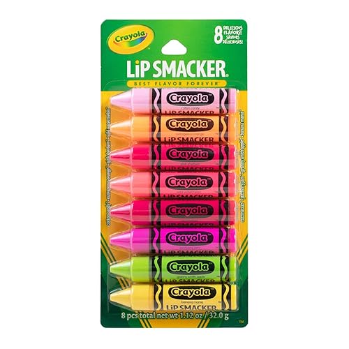 Lip Smacker Crayola Lip Balm Party Pack - 8 Moisturizing Lip Balms, Cotton Candy, Orange, Sherbert, Watermelon, Berry, Apple, Banana, Hydrating Beauty & Personal Care Lip Smacker