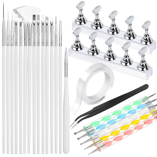 FANDAMEI Nail Art Tools, Nail Brush, 15 PCS Nail Art Brushes, 5 PCS Nail Dotting Tool, Nail Stand, Nail Holder For Painting Nails, Nail Tools, Nail Beauty and Personal Care Fandamei Default Title