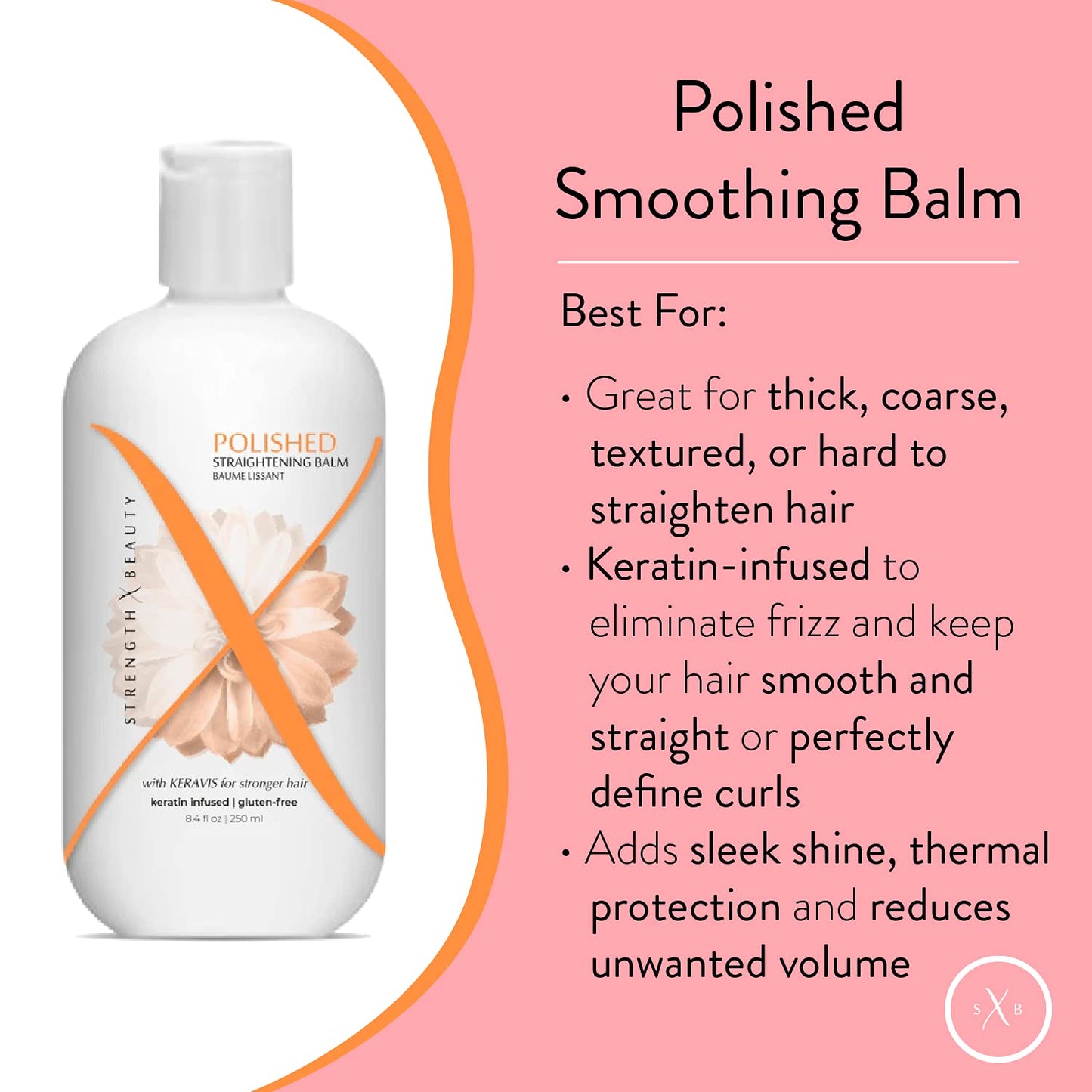 Strength x Beauty - Polished Smoothing Balm - Frizz Eliminating Shine Balm for Smooth, Silky Hair - Keratin-Infused Gluten-Free Formula w/Keravis PE Beauty & Personal Care Strength x Beauty