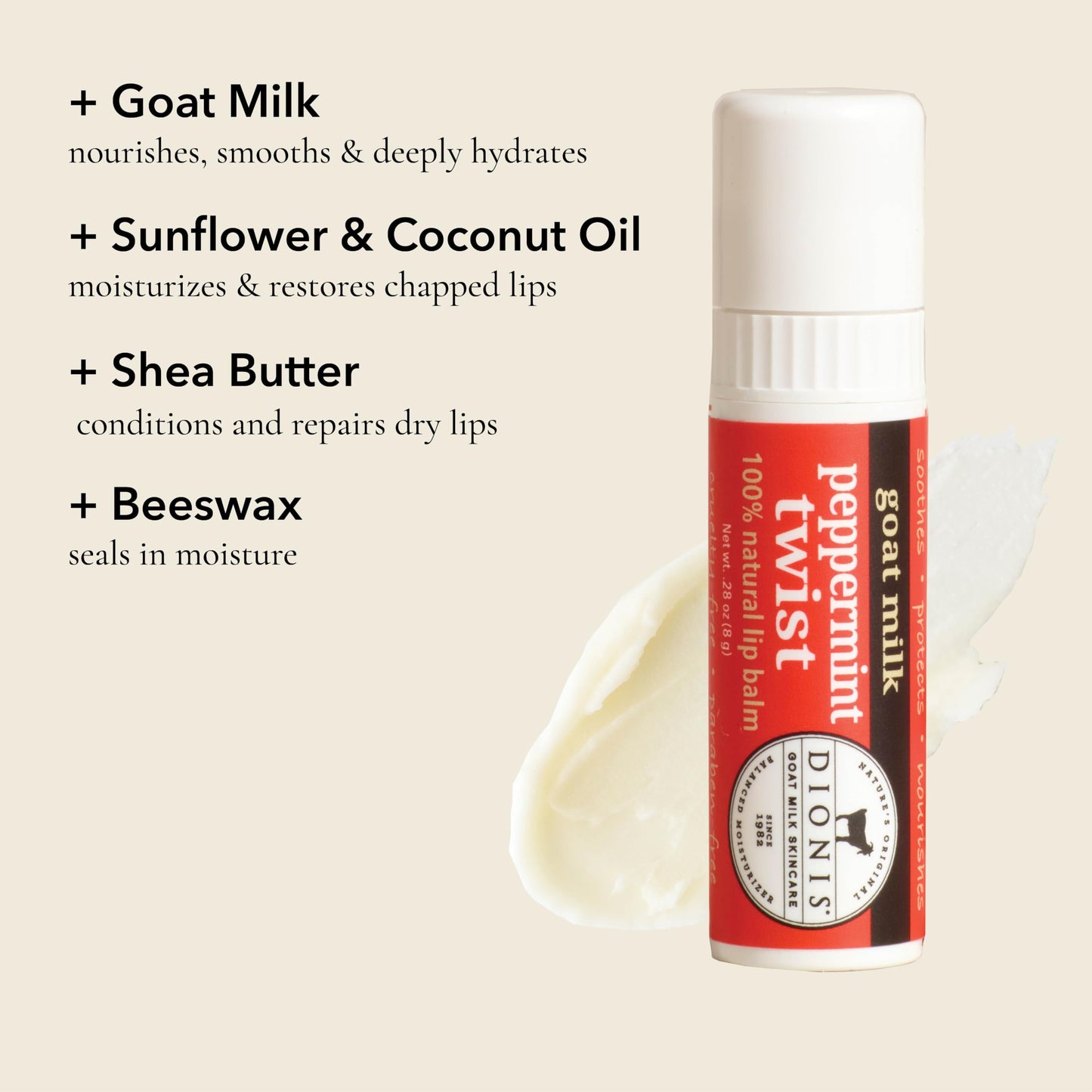Dionis Goat Milk Jumbo Lip Balm - Moisturizing for Dry, Chapped Lips, Conditioning with Beeswax, Shea Butter, Coconut Oil - Peppermint Twist 0.28oz Beauty and Personal Care Dionis