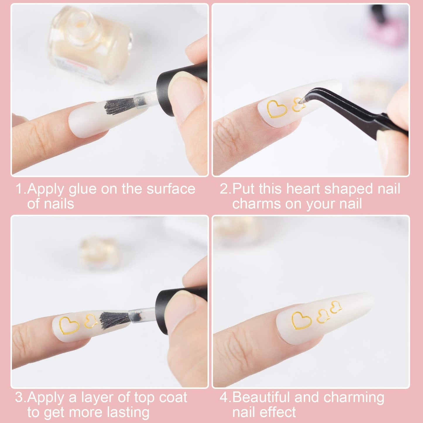 PAGOW 1000pcs 3D Gold Heart Nail Art Metal Charm Kit Love Small Metallic DIY Studs Sequins Valentine Decoration Spring Summer Accessories Gift Beauty & Personal Care PAGOW
