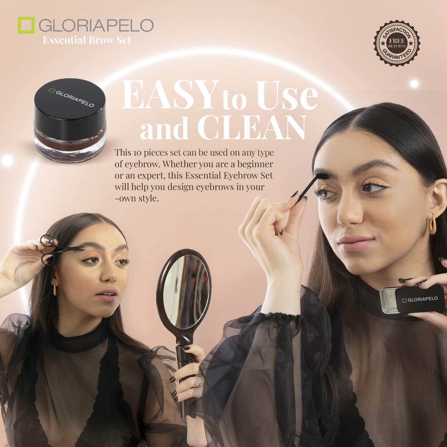GLORIAPELO Eyebrow Brush Set - Premium Make-up Brush Kit - 10pcs Eyebrow Brush Makeup - Professional Make-up Brush Set - Eyebrow Makeup Gel - Eyebrow Beauty & Personal Care GLORIAPELO