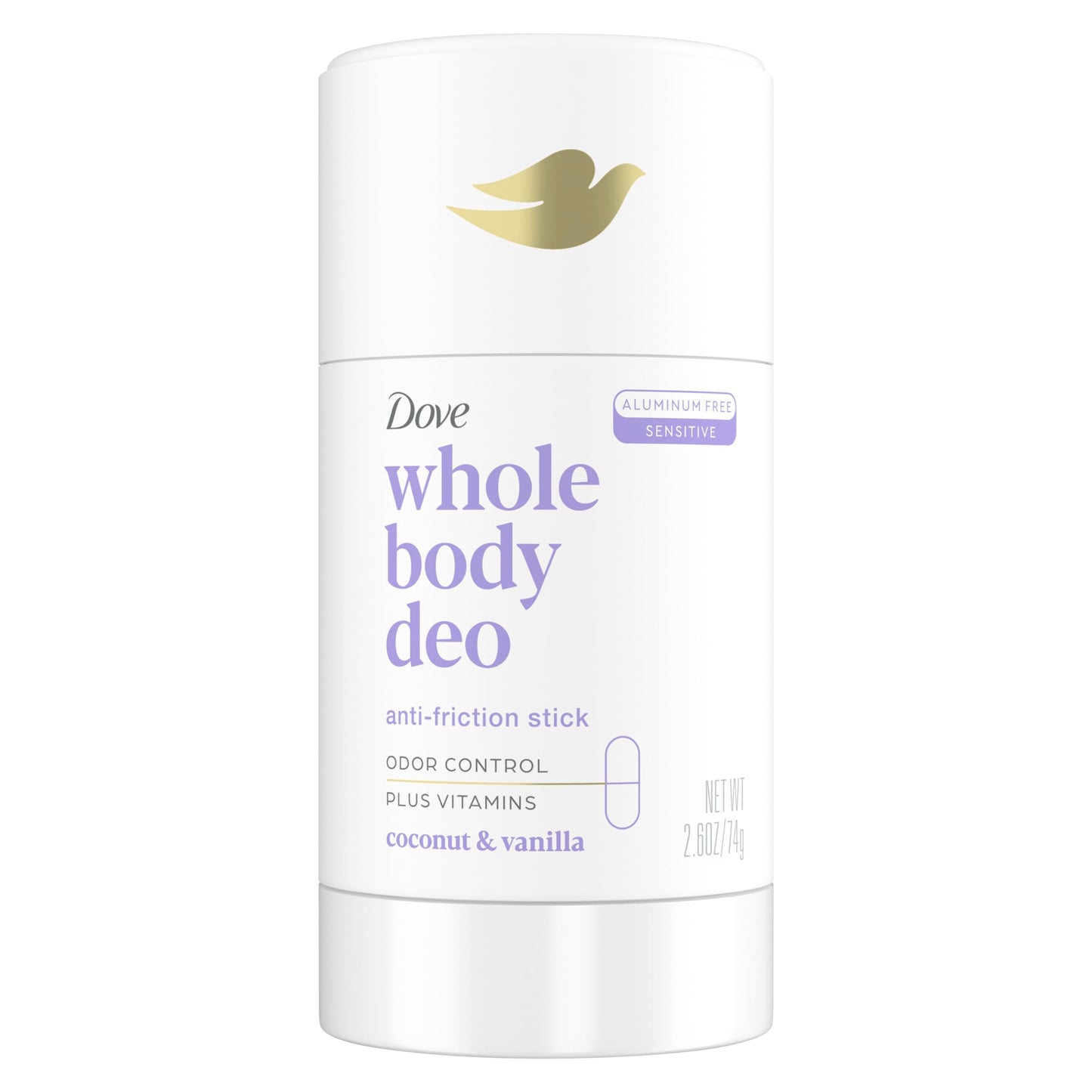 Dove Whole Body Deo Aluminum Free Anti-Friction Deodorant Stick Coconut + Vanilla for All Day Odor Control 2.6 oz Beauty and Personal Care Dove