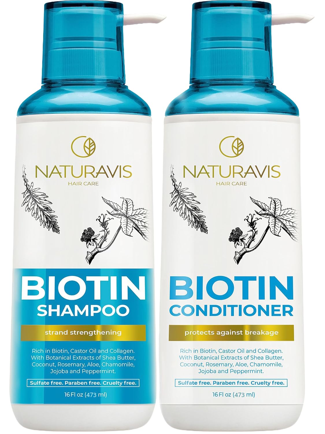Biotin Shampoo and Conditioner Set with Castor Oil - Sulfate Free Formula to Boost Volume for Thinning Hair - Thickening Ingredients for Men and Women Beauty & Personal Care NATURAVIS