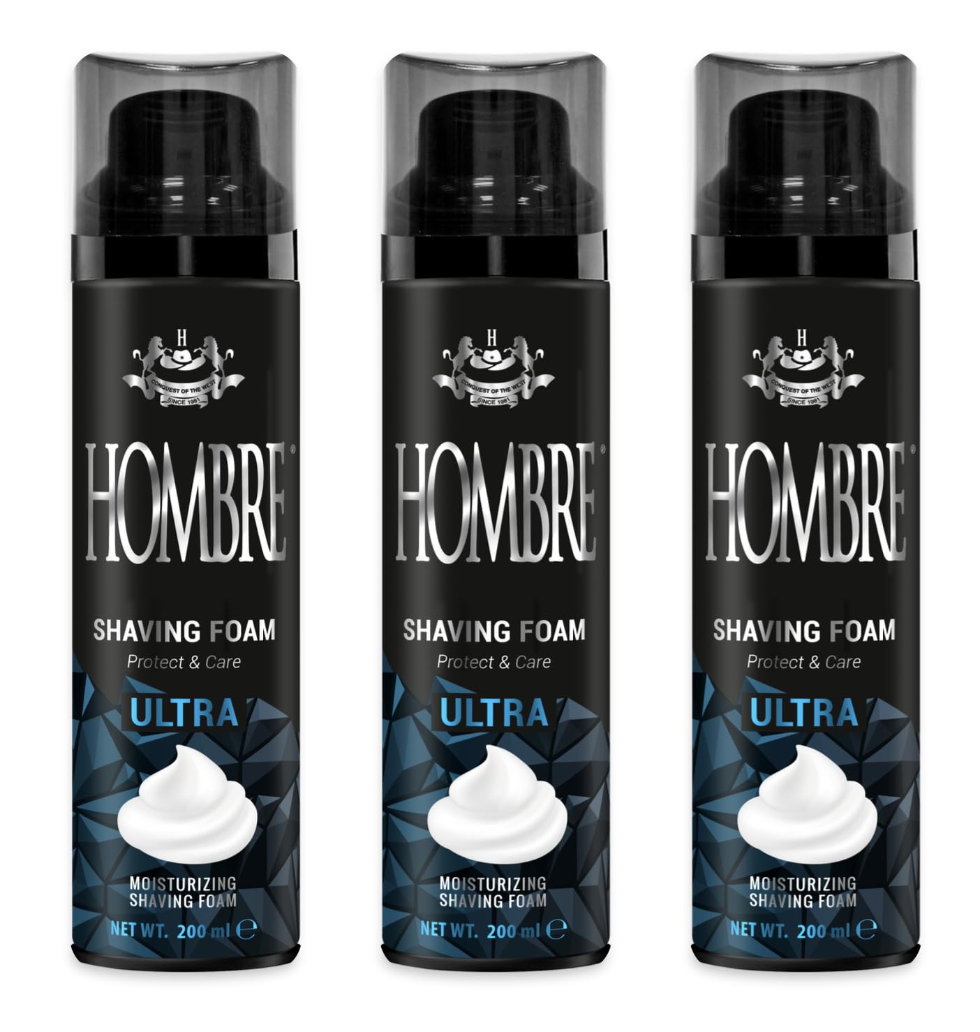 HOMBRE Ultra Shave Foam for Men - Citrus Aquatic Clean Scent - Rich Protective Foam - Aluminum-Free Formula 200 ml (Pack of 3) Beauty and Personal Care HOMBRE