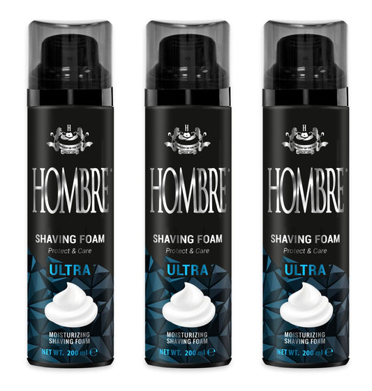 HOMBRE Ultra Shave Foam for Men - Citrus Aquatic Clean Scent - Rich Protective Foam - Aluminum-Free Formula 200 ml (Pack of 3) Beauty and Personal Care HOMBRE