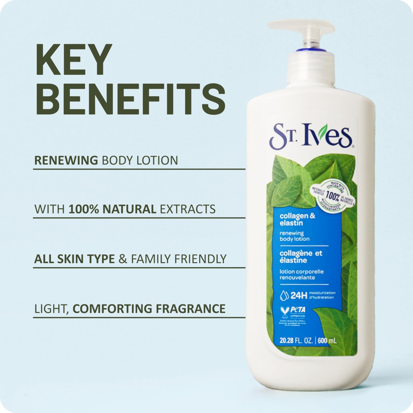 St. Ives Renewing Hand & Body Lotion for Women with Pump, Daily Moisturizer Collagen Elastin for Dry Skin, Made with 100% Natural Moisturizers, 21 fl Beauty & Personal Care St. Ives