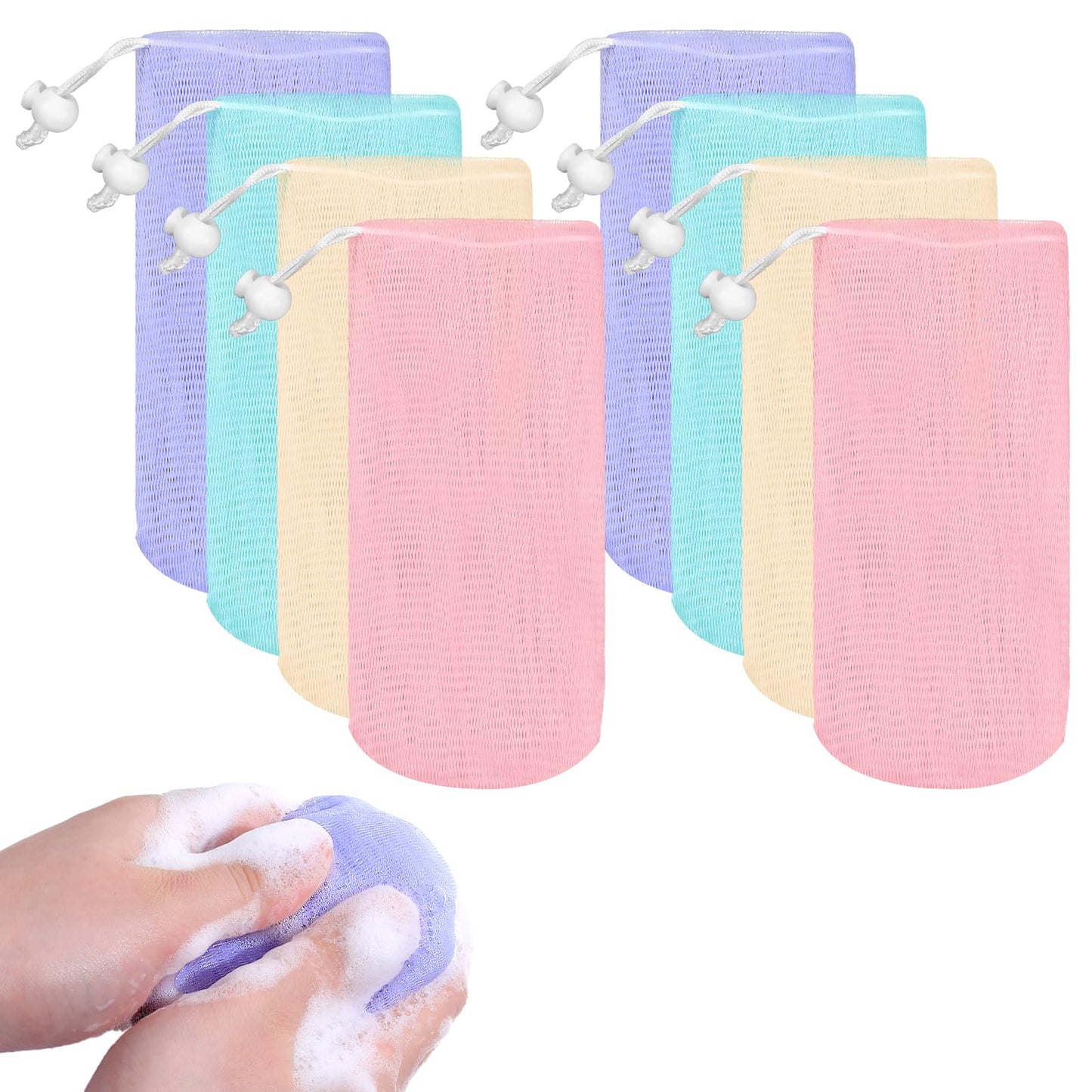 8 Pcs Mesh Soap Bags, Bar Soap Saver Bags, Bubble Foaming Nets Pocket with Drawstring for Facial Cleaning Body Wash (Multicolor) Beauty and Personal Care Tweruna