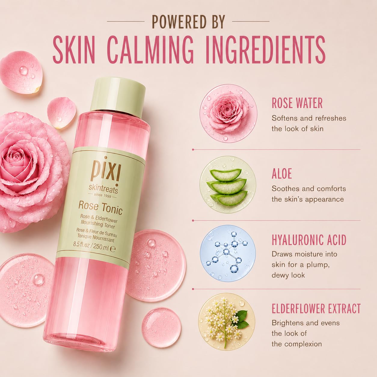 Pixi Rose Tonic Rose Hydrosol Toner Hydrates Skin, Minimize Redness, Rehydrates and Replenishes, 100mL/ 3.4 fl oz Beauty & Personal Care Pixi