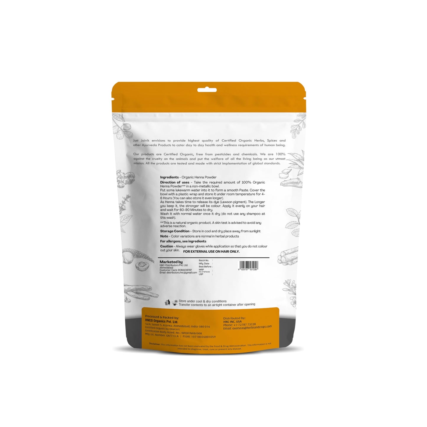 Just Jaivik Henna Powder (Lawsonia Inermis) for Hair - 100% Natural, USDA Certified Organic by OneCert Asia, No Chemicals or Additives, 227 Gms / 0.5 Beauty & Personal Care Just Jaivik