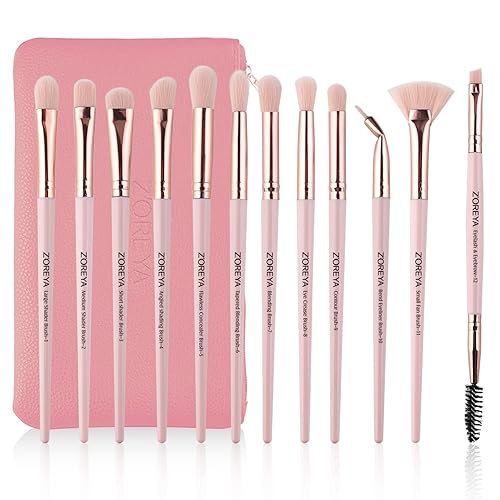 Z'OREYA Eye Makeup Brushes, 12 Pcs Professional Eye Brush Set Eyeshadow, Eyebrow, Blending, Fan, Eyelash Brushes Set With Carrying Bag (Pink) Beauty & Personal Care Z'OREYA