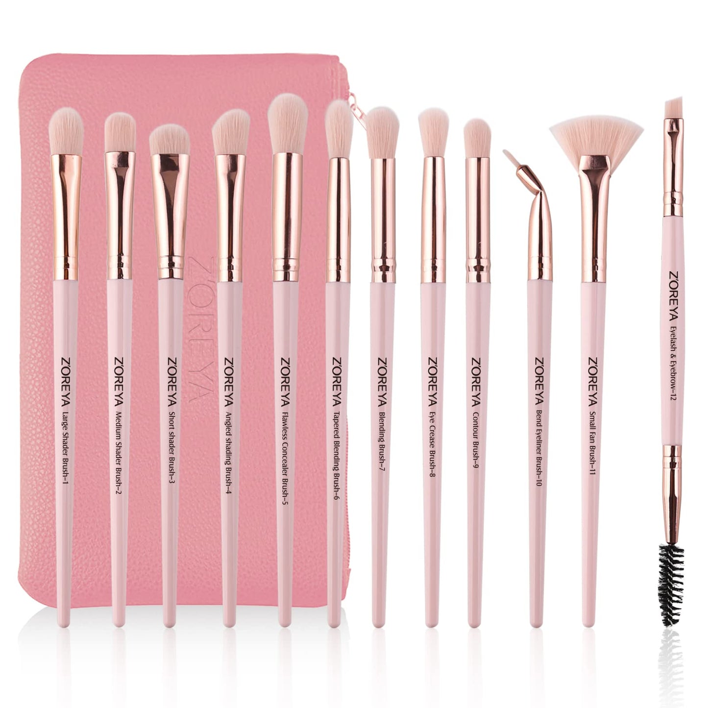 Z'OREYA Eye Makeup Brushes, 12 Pcs Professional Eye Brush Set Eyeshadow, Eyebrow, Blending, Fan, Eyelash Brushes Set With Carrying Bag (Pink) Beauty & Personal Care Z'OREYA
