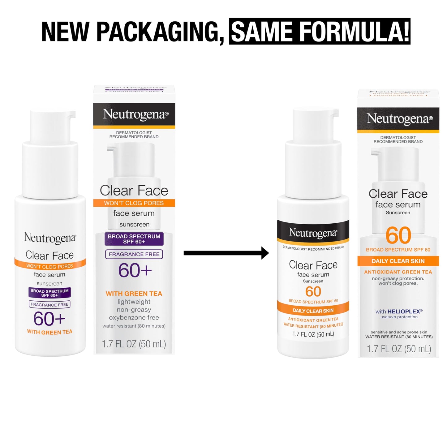Neutrogena Clear Face Serum Sunscreen with Green Tea, Broad Spectrum SPF 60, Non-Comedogenic Face Sunscreen for Lightweight UVA/UVB Protection Beauty & Personal Care Neutrogena