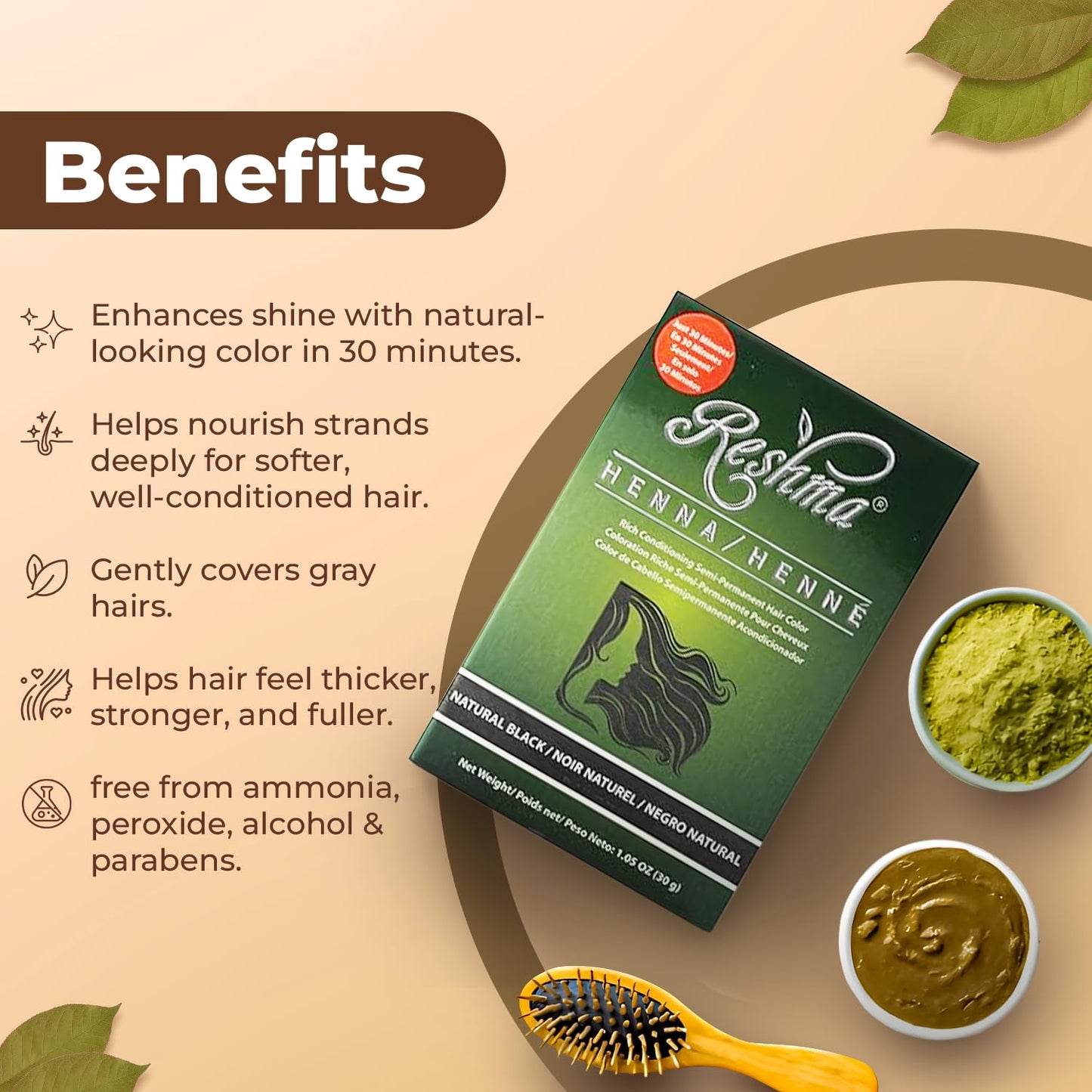 Reshma Beauty 30 Minute Henna Hair Color Infused with Plant-Based Lawsonia Inermis 100% Gray Coverage for Soft, Shiny Hair, Hair Dye-1.05 oz Pack of 1 Beauty & Personal Care Reshma Beauty