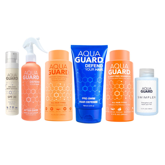 AQUA GUARD Swim Hair Rescue Bundle | Pre-Swim Protection & Post-Swim Repair Kit | Includes Hair Defense, Shampoo, Conditioner, Detangler, Hair Mask Beauty & Personal Care AQUA GUARD