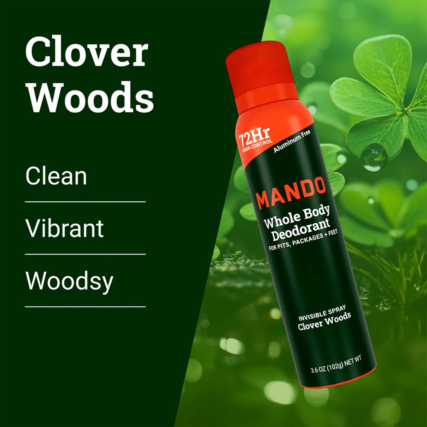 Mando Whole Body Men's Aluminum Free Invisible Spray Deodorant - Clover Woods - 3.6oz - Pack Of 01 Beauty and Personal Care Mando