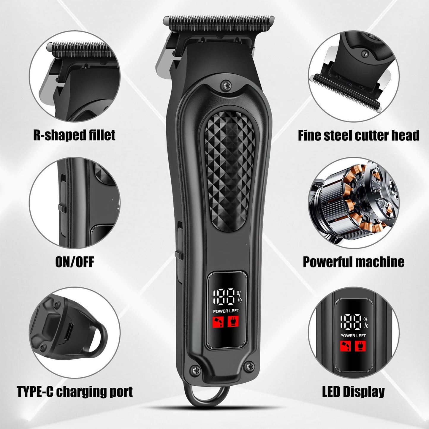 GLESVOWIO Cordless Hair Clipper Kit with LED Display 4 Guide Combs Rechargeable Multifunctional Beard/Hair Trimmer for Family Electric Shaving Oil Beauty and Personal Care GLESVOWIO