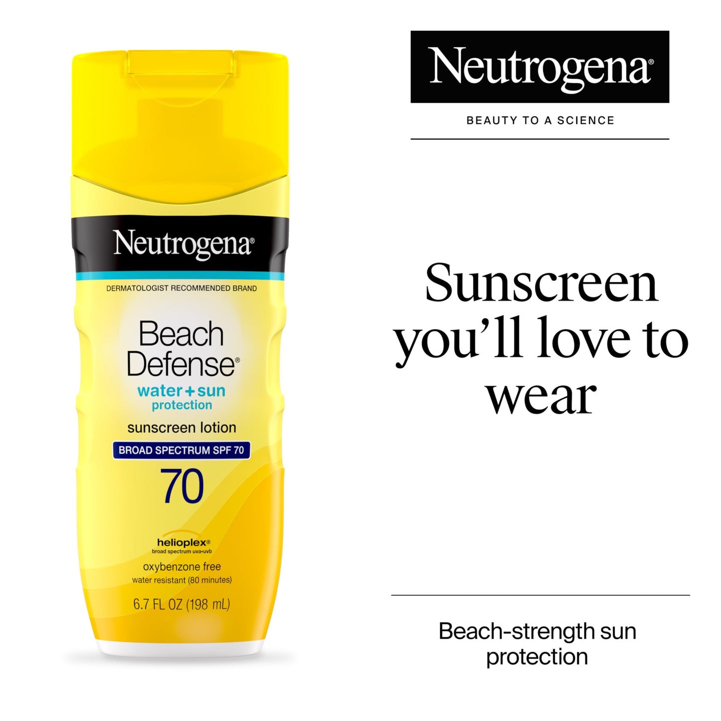Neutrogena Sunscreen Lotion Beach Defense SPF 70, Face & Body Sunscreen, Broad Spectrum, Fast Absorbing, 6.7 Fl Oz, Water Resistant 80 Min, Oil-Free Beauty & Personal Care Neutrogena