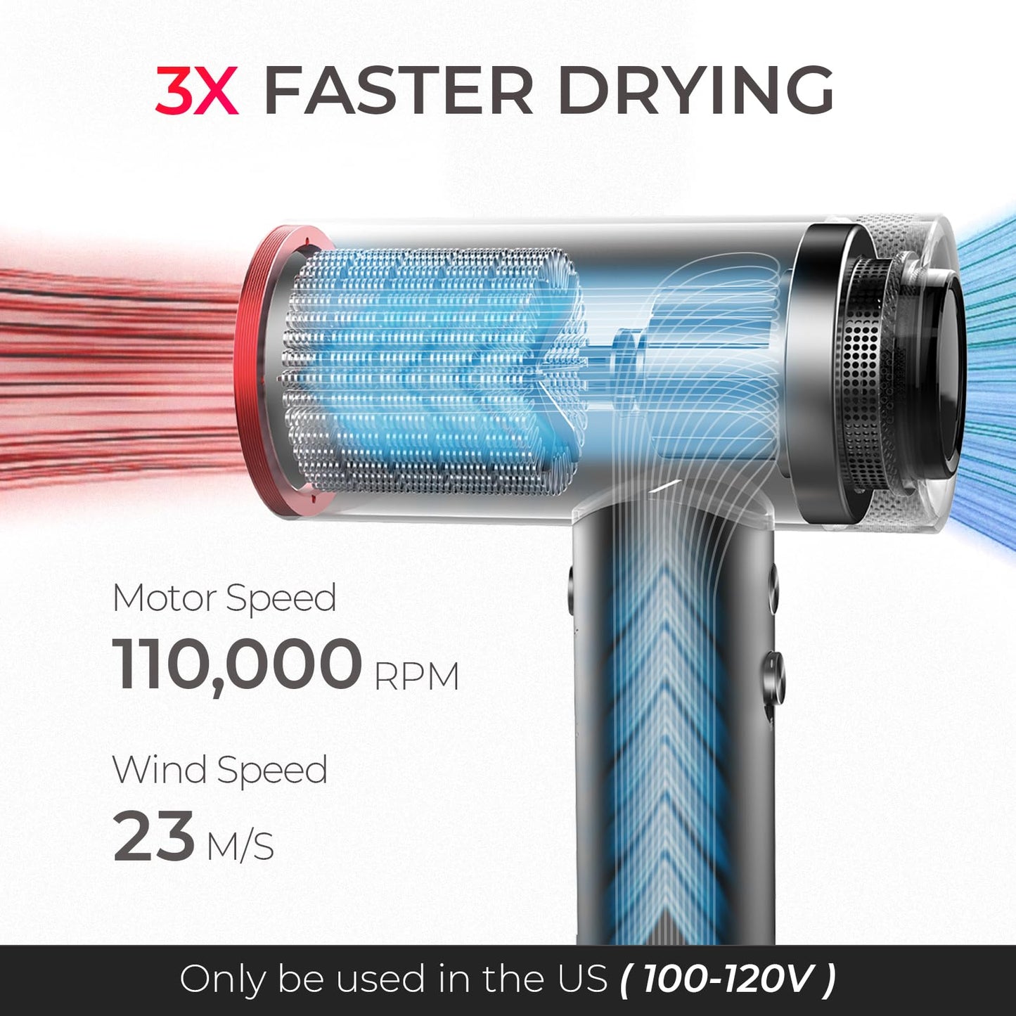 TYMO 1500W Professional Hair Dryer with Diffuser – High-Speed Ionic Hairdryer, 4 Temps & 3 Speeds, 8 Ft Cord, Comb Attachment, Metal Gray Beauty & Personal Care TYMO