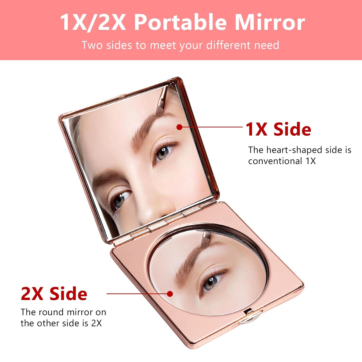 HAPUTDY Mini Elegant Makeup Mirror, Portable 1X/2X Magnifying (Pink) Beauty & Personal Care HAPUTDY