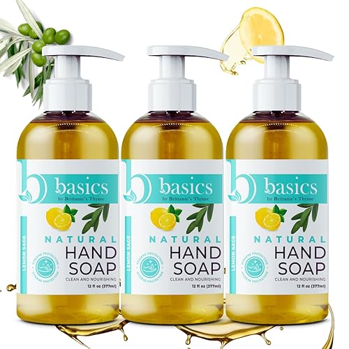 Brittanie's Thyme Basics Natural Olive Oil Hand Soap, Lemon Sage - 12 fl oz, Pack of 3 - Cruelty Free, Vegan, No Synthetic Additives, No Sulfates Beauty & Personal Care Brittanie's Thyme