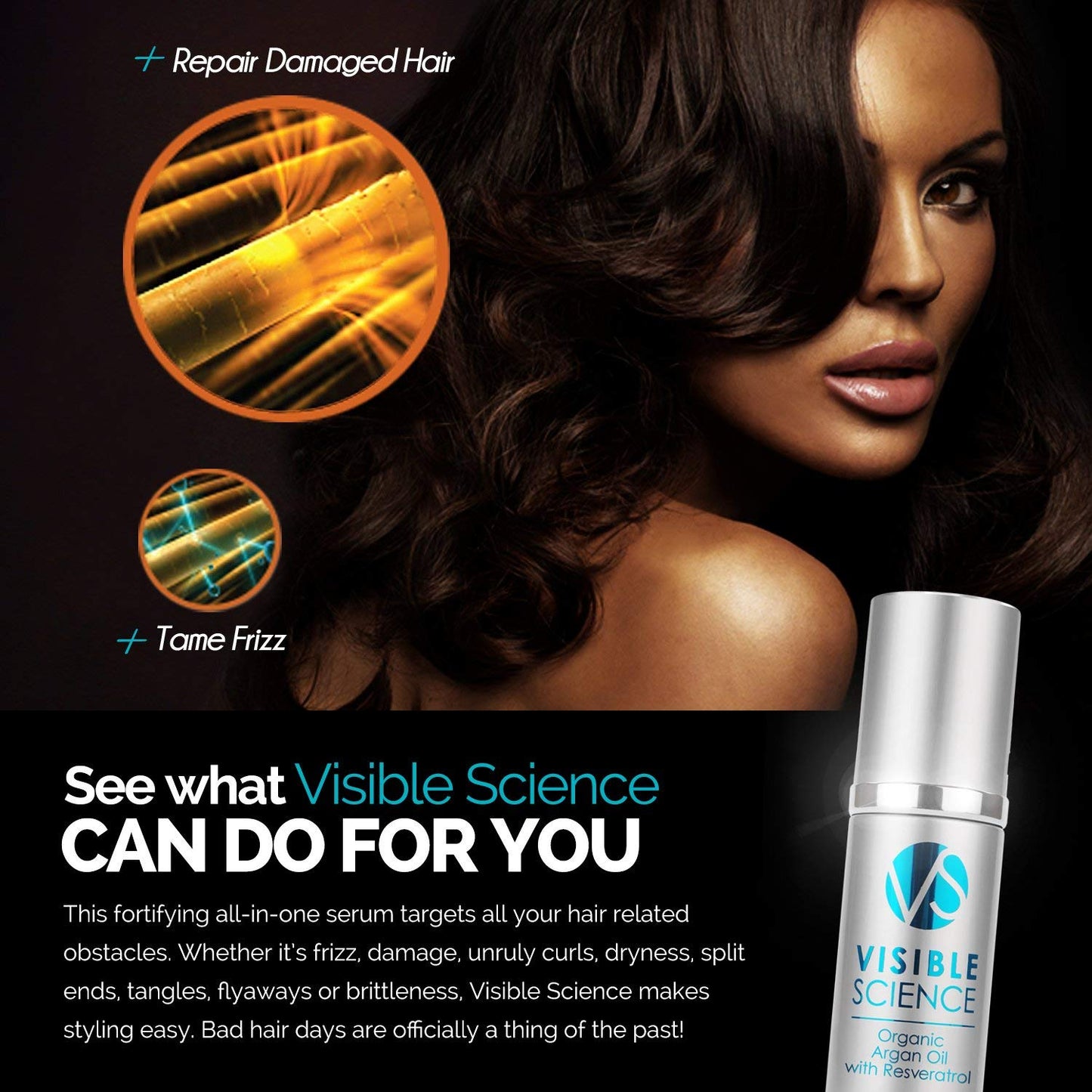 Visible Science Argan Oil Anti Aging Hair Serum - Hair Moisturizer to Repair Damaged Hair with Resveratrol - Antioxidants - Astaxanthin - Organic Beauty & Personal Care Visible Science