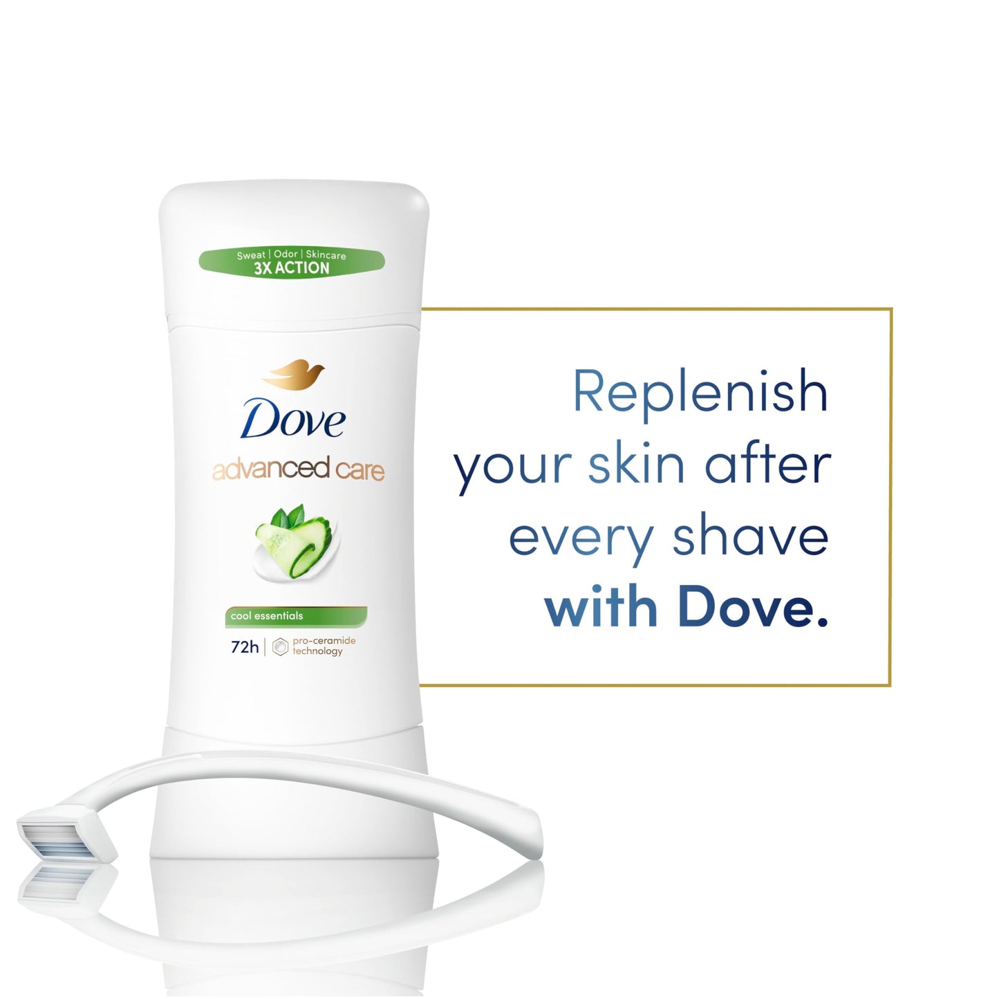 Dove Advanced Care Anti Deo Stick Cool Essentials Pack of 12 for helping your skin barrier repair after shaving 72 h odor control and all-day sweat Beauty and Personal Care Dove